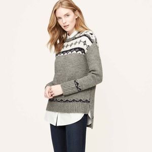 LOFT Fair Isle Sweater Nordic gray blue white NWT Wool Mohair Blend